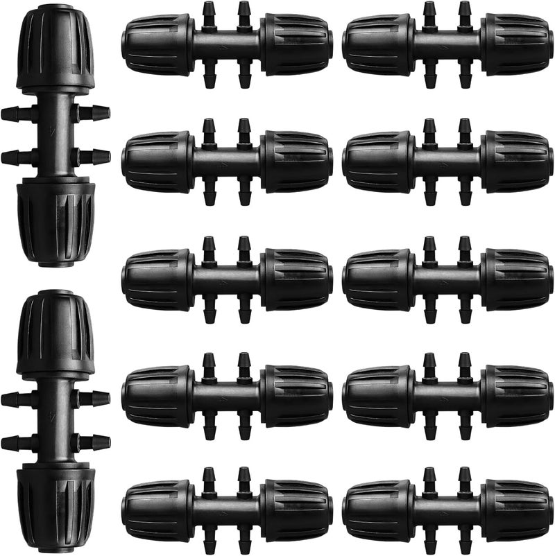 Gardrip Drip Irrigation Fittings for 1/2 Inch to 1/4 Inch Tubing Reducing Tee：1/2" (1/2" ID x 0.65" OD) to 1/4" Anti-Drop Locked Nut Barbed Reducer 6 Way Tee Connectors (12 Pack) - Image 1